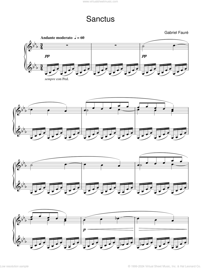 Sanctus sheet music for piano solo by Gabriel Faure, classical score, intermediate skill level