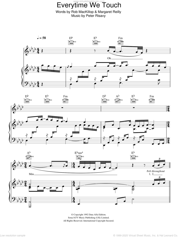 Everytime We Touch sheet music for voice, piano or guitar by Cascada, Margaret Reilly, Peter Risavy and Rob MacKillop, intermediate skill level