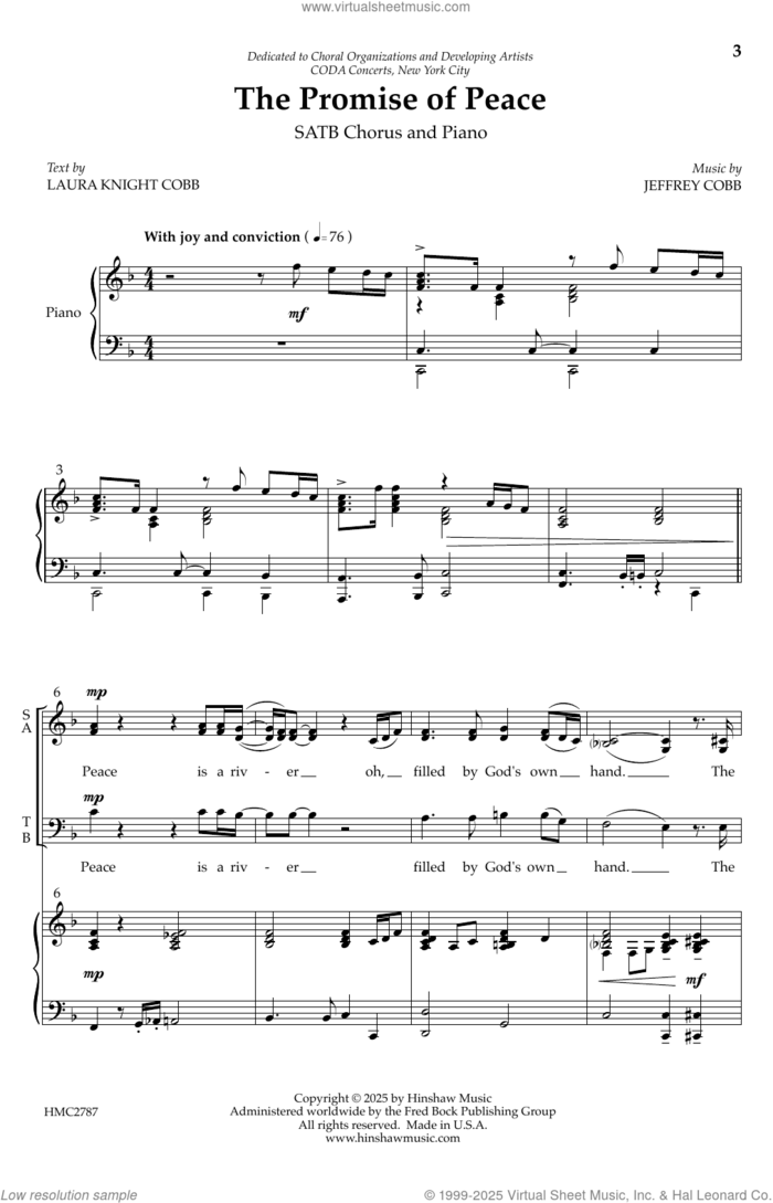 The Promise of Peace sheet music for choir (SATB: soprano, alto, tenor, bass) by Jeffrey Cobb and Laura Knight Cobb, intermediate skill level