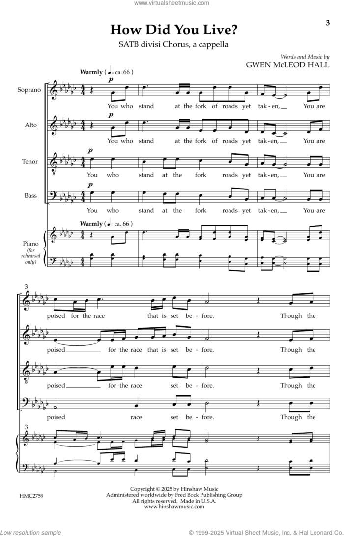How Did You Live? sheet music for choir (SATB divisi) by Gwen MacLeod Hall, intermediate skill level