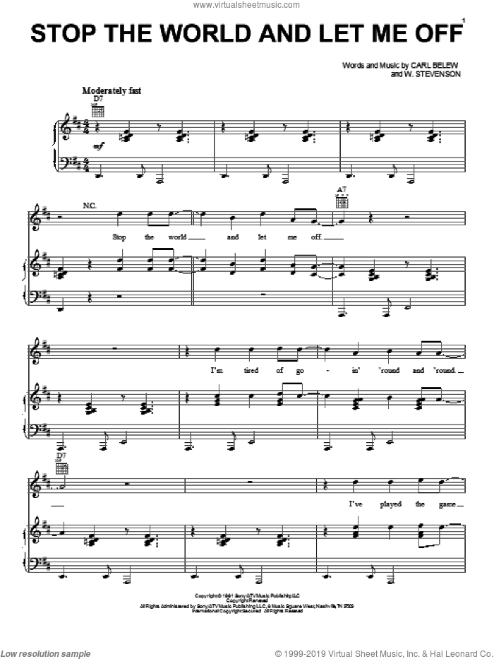 Stop The World And Let Me Off sheet music for voice, piano or guitar by Waylon Jennings, Carl Belew and William Stevenson, intermediate skill level