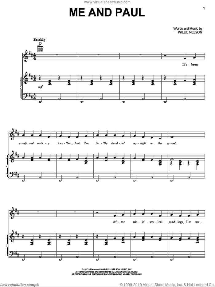 Me And Paul sheet music for voice, piano or guitar by Willie Nelson, intermediate skill level
