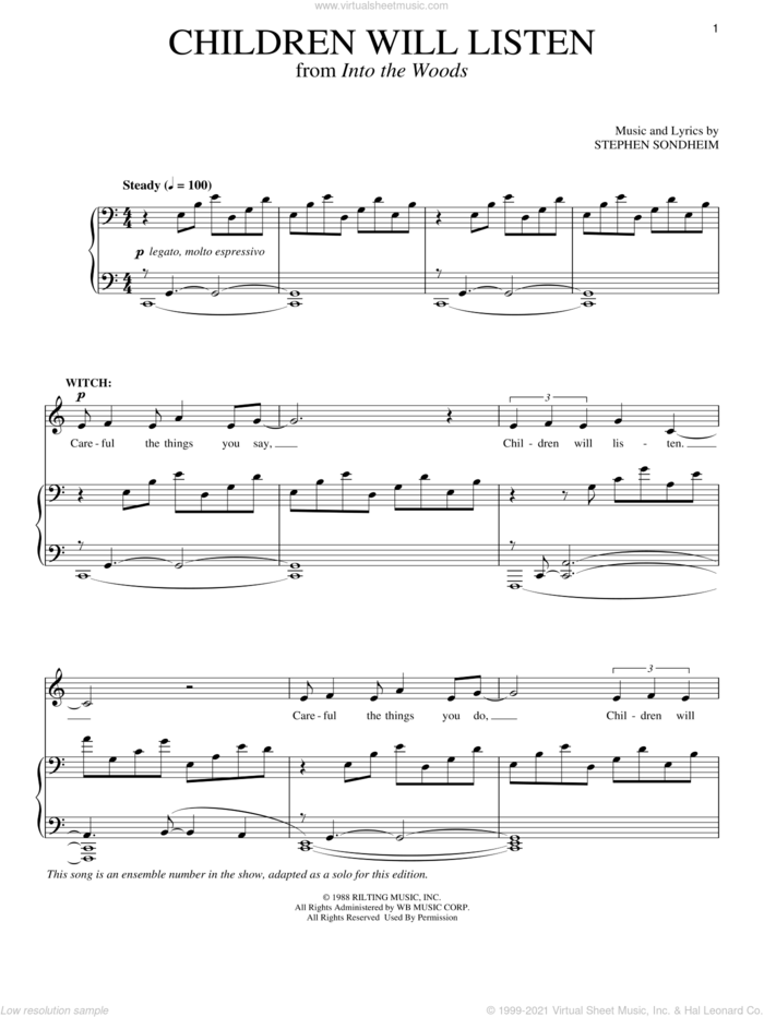 Children Will Listen (from Into The Woods) sheet music for voice and piano by Stephen Sondheim and Into The Woods (Musical), intermediate skill level
