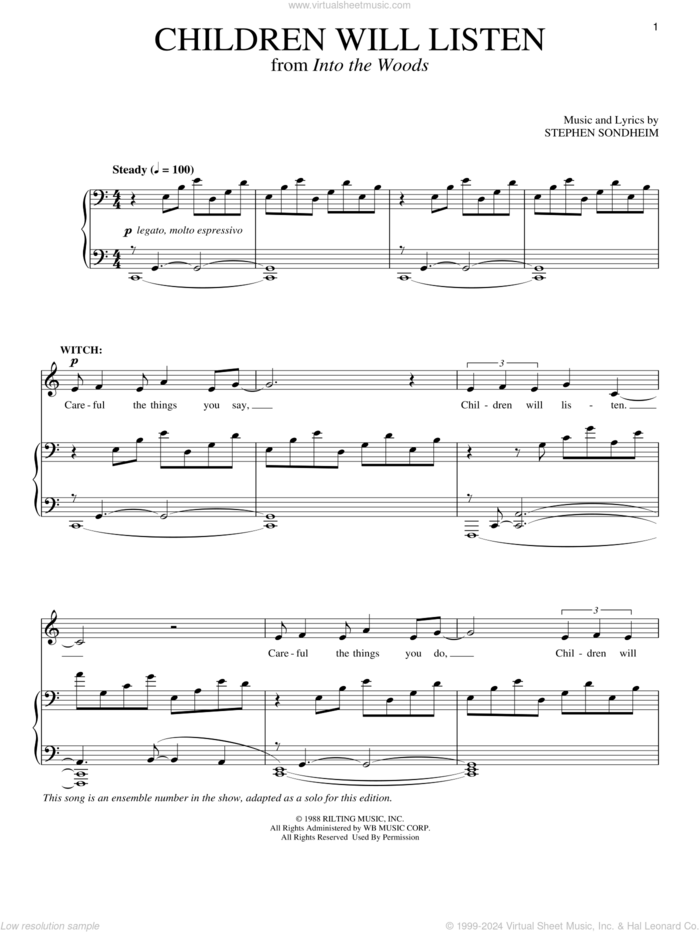 Children Will Listen (from Into The Woods) sheet music for voice and piano by Stephen Sondheim and Into The Woods (Musical), intermediate skill level