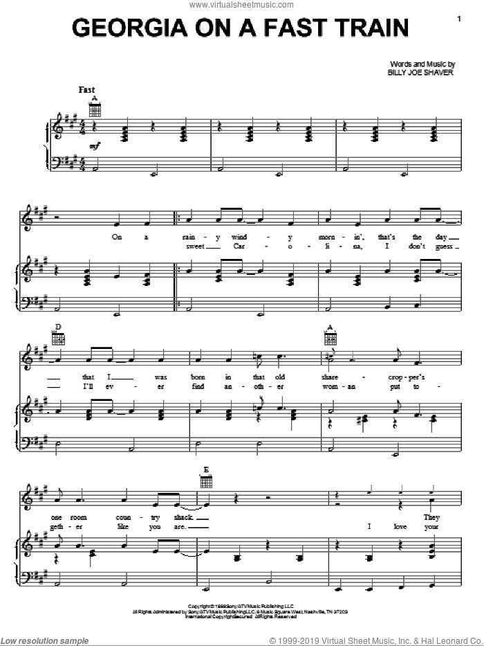 Georgia On A Fast Train sheet music for voice, piano or guitar by Billy Joe Shaver, intermediate skill level
