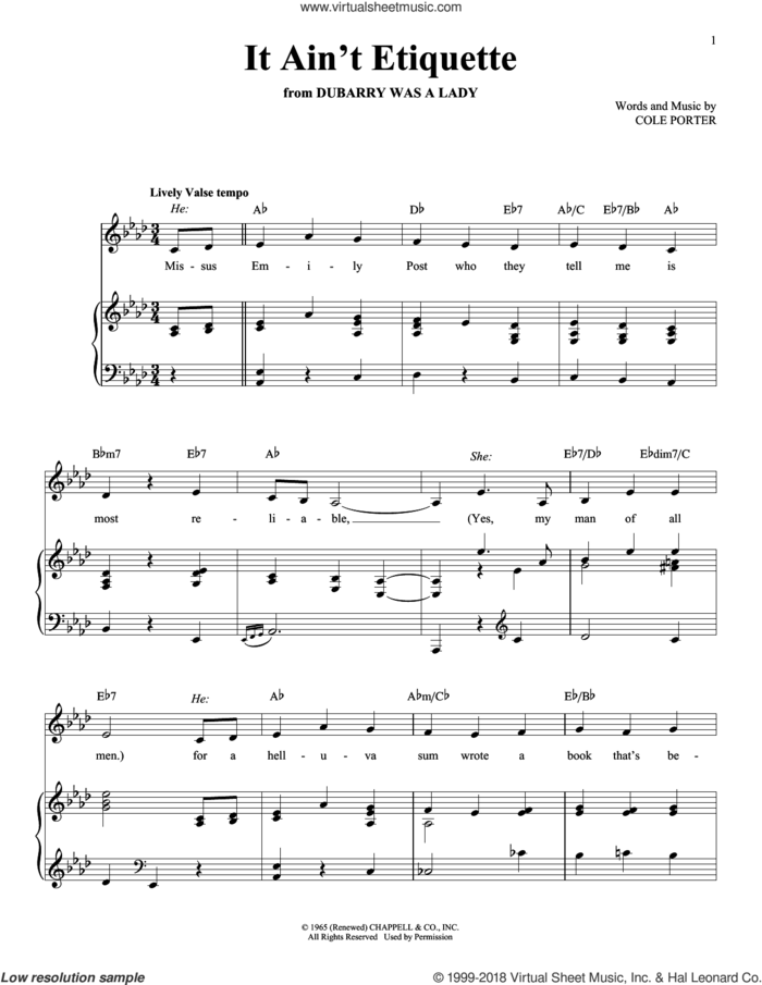 It Ain't Etiquette sheet music for voice and piano by Cole Porter, intermediate skill level