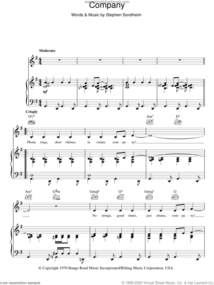 Company sheet music for voice, piano or guitar by Stephen Sondheim and Company (Musical), intermediate skill level