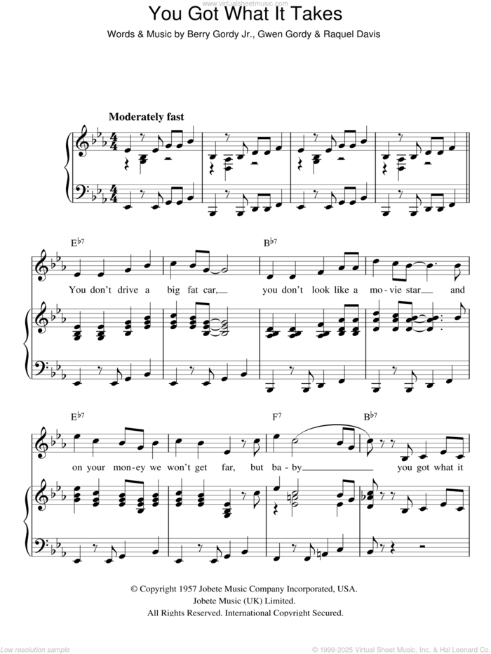 You Got What It Takes sheet music for voice, piano or guitar by Marv Johnson, Berry Gordy, Billy Davis and Gwen Gordy, intermediate skill level
