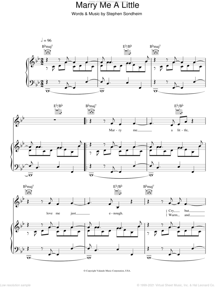 Marry Me A Little sheet music for voice, piano or guitar by Stephen Sondheim and Company (Musical), intermediate skill level