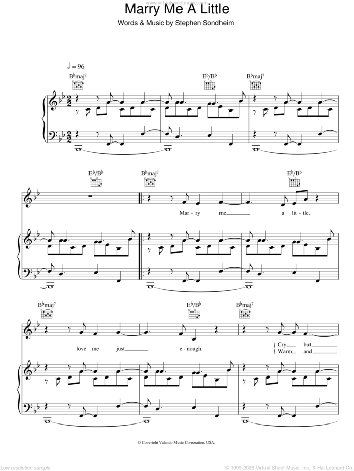 Marry Me A Little sheet music for voice, piano or guitar by Stephen Sondheim and Company (Musical), intermediate skill level