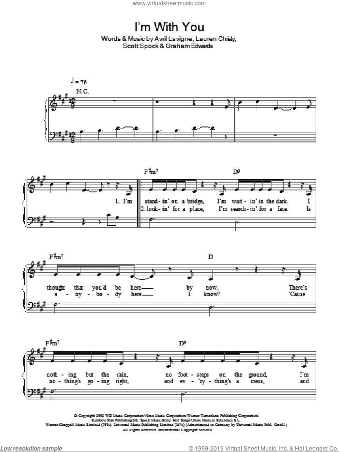 I'm With You sheet music for piano solo by Avril Lavigne, Graham Edwards, Lauren Christy and Scott Spock, easy skill level