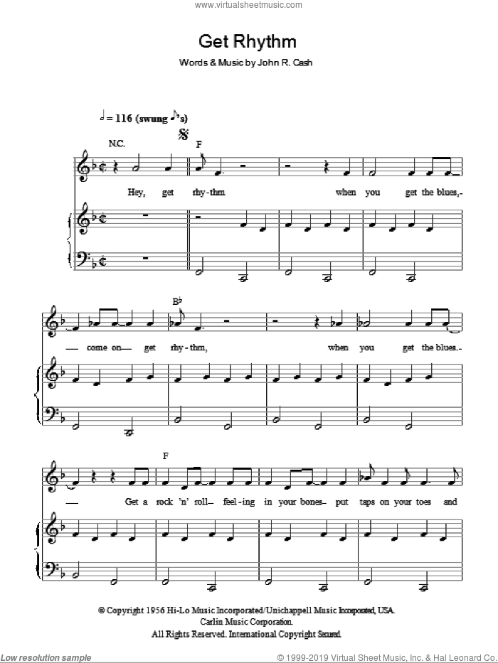 Get Rhythm sheet music for voice, piano or guitar by Johnny Cash, intermediate skill level