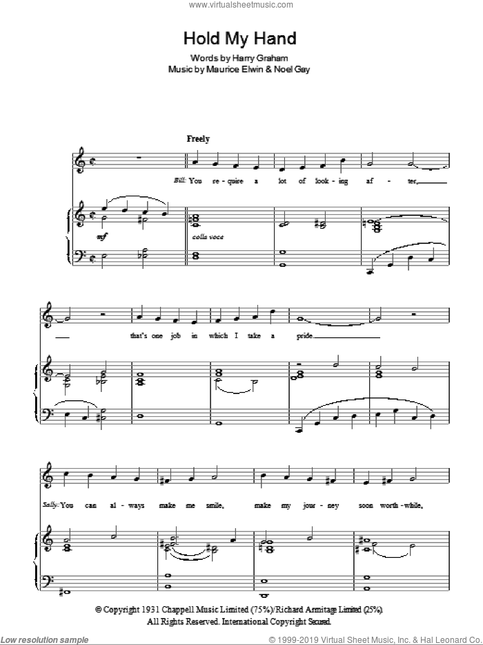 Hold My Hand sheet music for voice, piano or guitar by Noel Gay, Me And My Girl (Musical), Harry Graham and Maurice Elwin, intermediate skill level