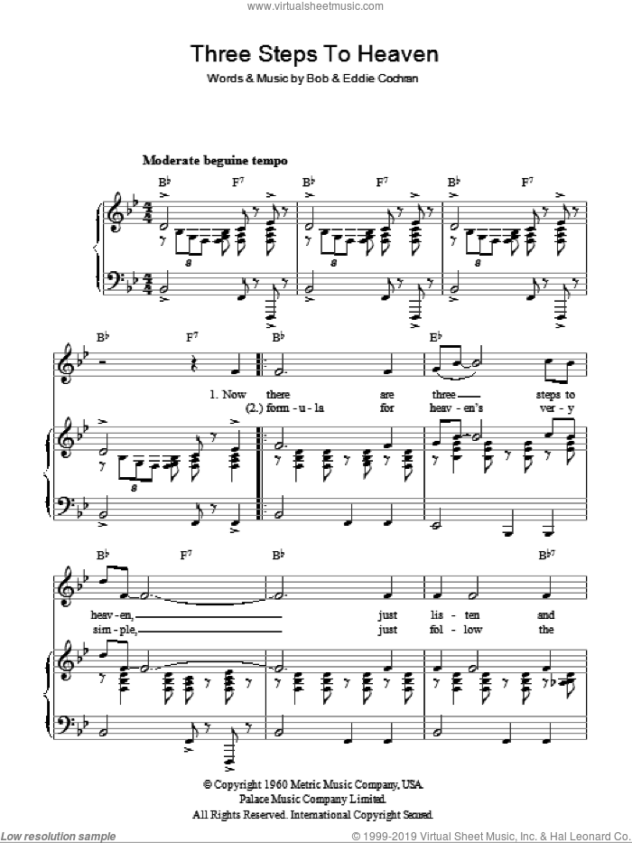 Three Steps To Heaven sheet music for voice, piano or guitar by Eddie Cochran and Bobby Cochran, intermediate skill level