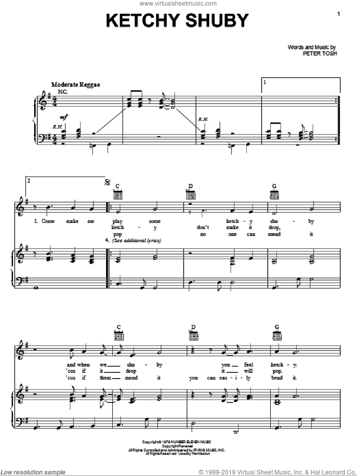 Ketchy Shuby sheet music for voice, piano or guitar by Peter Tosh, intermediate skill level