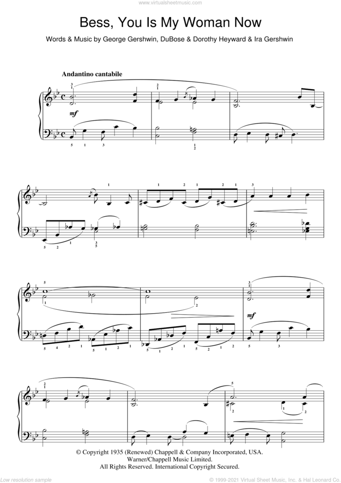 Bess, You Is My Woman Now (from Porgy And Bess) sheet music for piano solo by George Gershwin, Dorothy Heyward, DuBose and Ira Gershwin, easy skill level