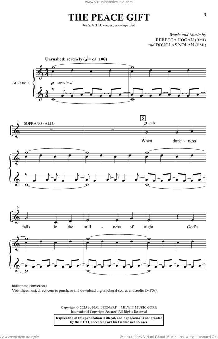 The Peace Gift sheet music for choir (SATB: soprano, alto, tenor, bass) by Douglas Nolan, Rebecca Hogan and Rebecca Hogan & Douglas Nolan, intermediate skill level