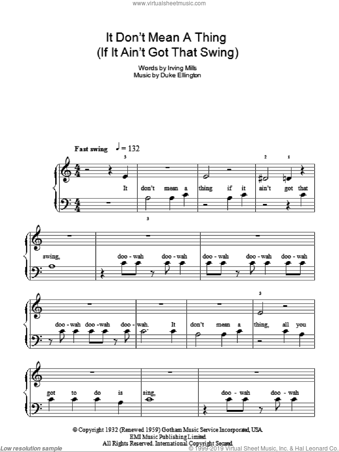 It Don't Mean A Thing (If It Ain't Got That Swing) sheet music for piano solo by Duke Ellington, Eva Cassidy and Irving Mills, easy skill level