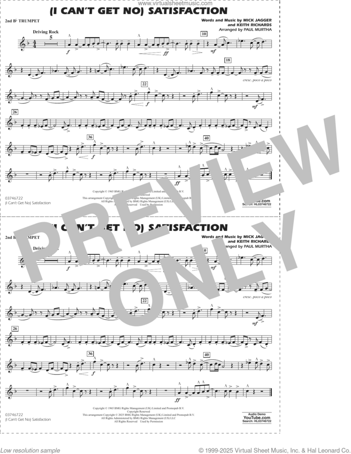 (I Can't Get No) Satisfaction (arr. Paul Murtha) sheet music for marching band (2nd Bb trumpet) by The Rolling Stones, Paul Murtha, Keith Richards and Mick Jagger, intermediate skill level