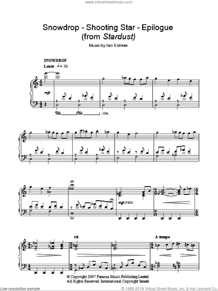 Snowdrop / Shooting Star / Epilogue sheet music for piano solo by Ilan Eshkeri, intermediate skill level