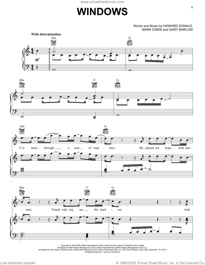 Windows sheet music for voice, piano or guitar by Take That, Gary Barlow, Howard Donald and Mark Owen, intermediate skill level
