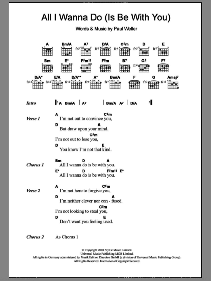 All I Wanna Do (Is Be With You) sheet music for guitar (chords) by Paul Weller, intermediate skill level