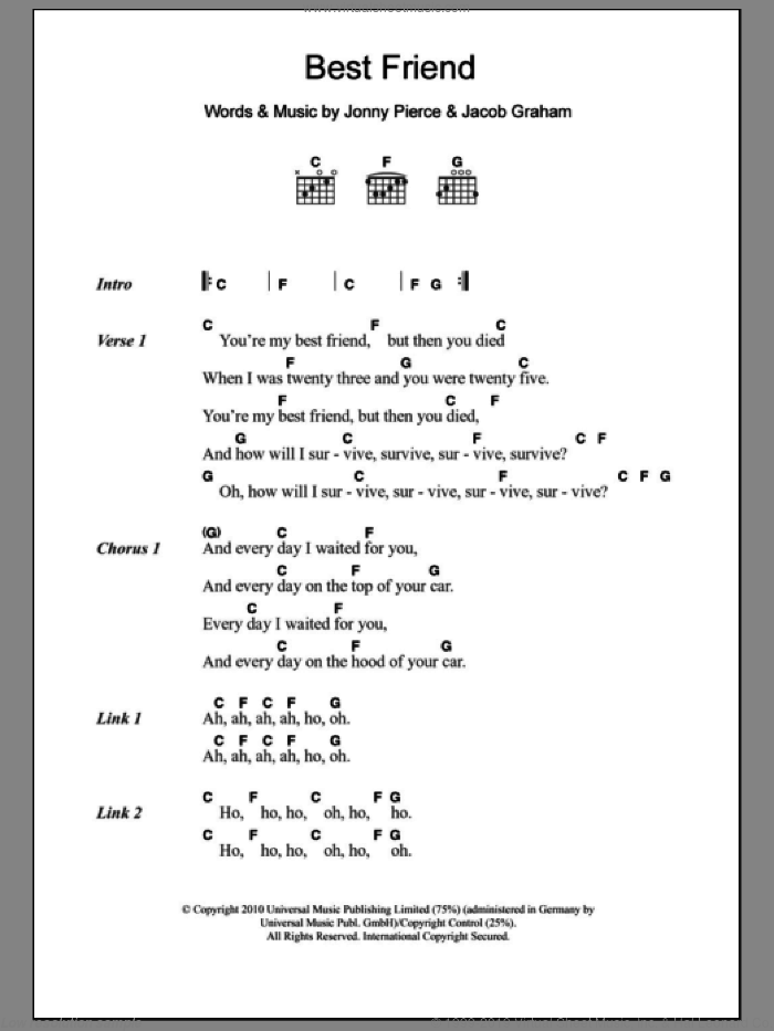 Best Friend sheet music for guitar (chords) by The Drums, Jacob Graham and Jonny Pierce, intermediate skill level