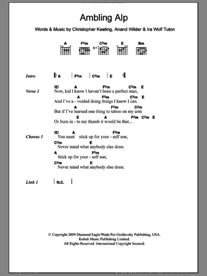 Ambling Alp sheet music for guitar (chords) by Yeasayer, Anand Wilder, Christopher Keating and Ira Wolf Tuton, intermediate skill level