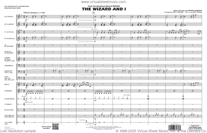 The Wizard and I (from Wicked) (arr. Matt Conaway and Matt Finger) sheet music for marching band (full score) by Stephen Schwartz, Matt Conaway and Matt Finger, intermediate skill level