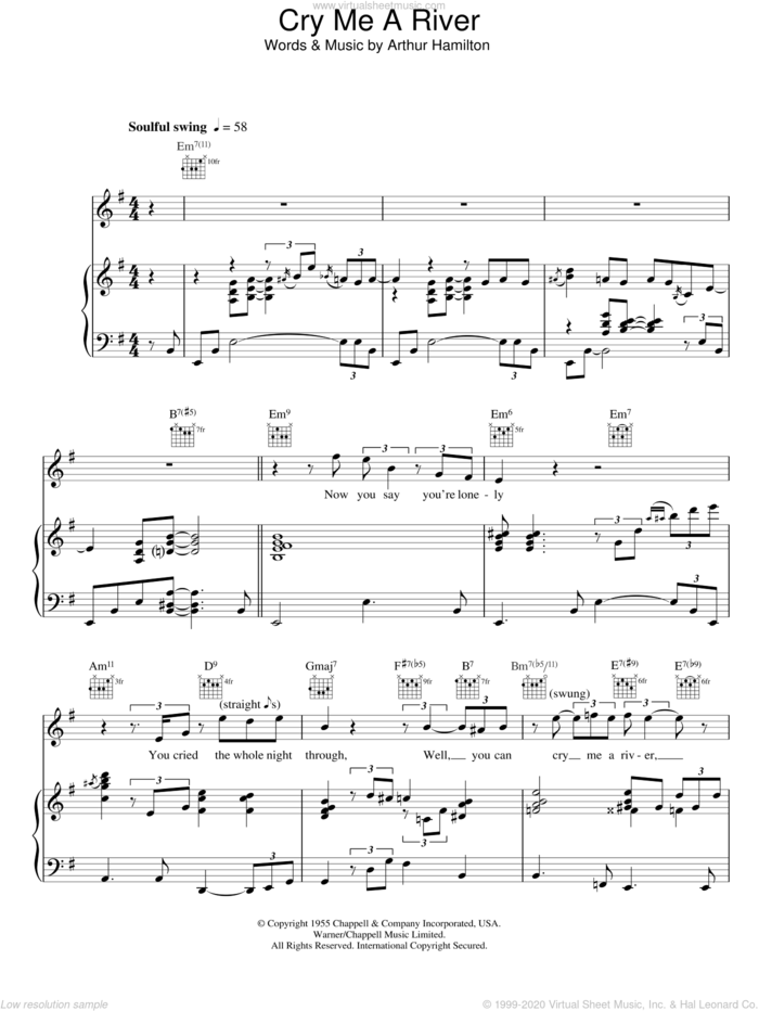 Cry Me A River sheet music for voice, piano or guitar by Diana Krall and Arthur Hamilton, intermediate skill level