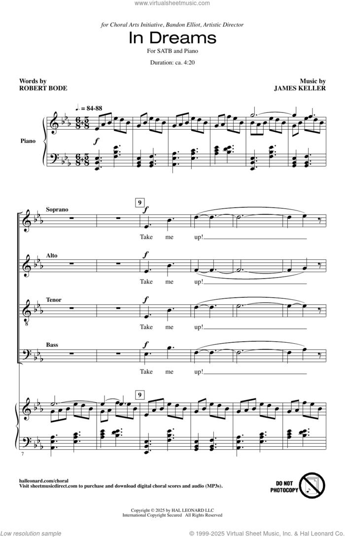 In Dreams sheet music for choir (SATB Divisi) by James Keller and Robert Bode, intermediate skill level
