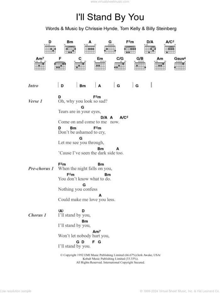 I'll Stand By You sheet music for guitar (chords) by The Pretenders, Billy Steinberg, Chrissie Hynde and Tom Kelly, intermediate skill level