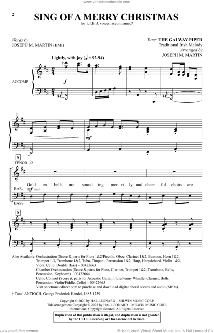 Sing Of A Merry Christmas sheet music for choir (TTBB: tenor, bass) by Joseph M. Martin and Miscellaneous, intermediate skill level
