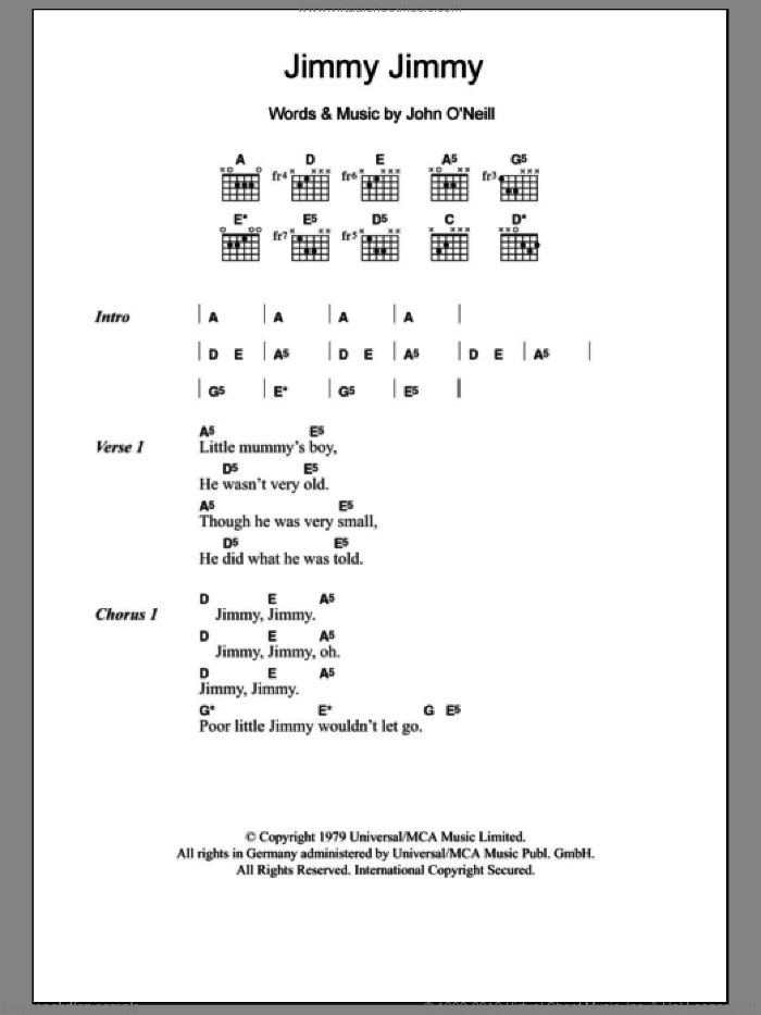 Jimmy Jimmy sheet music for guitar (chords) by John O'Neill, intermediate skill level