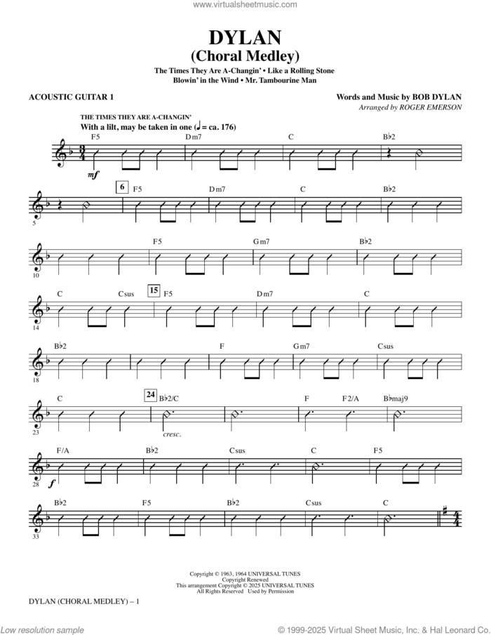 Dylan (Choral Medley) (arr. Roger Emerson) (complete set of parts) sheet music for orchestra/band (Rhythm) by Bob Dylan and Roger Emerson, intermediate skill level
