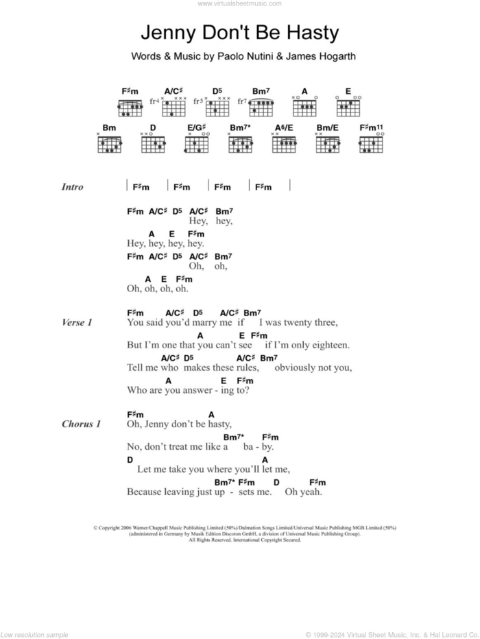 Jenny Don't Be Hasty sheet music for guitar (chords) by Paolo Nutini and James Hogarth, intermediate skill level