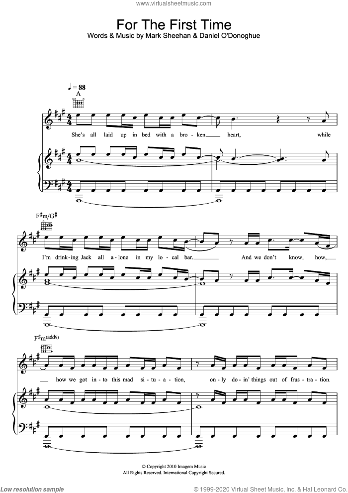 For The First Time sheet music for voice, piano or guitar by The Script and Mark Sheehan, intermediate skill level