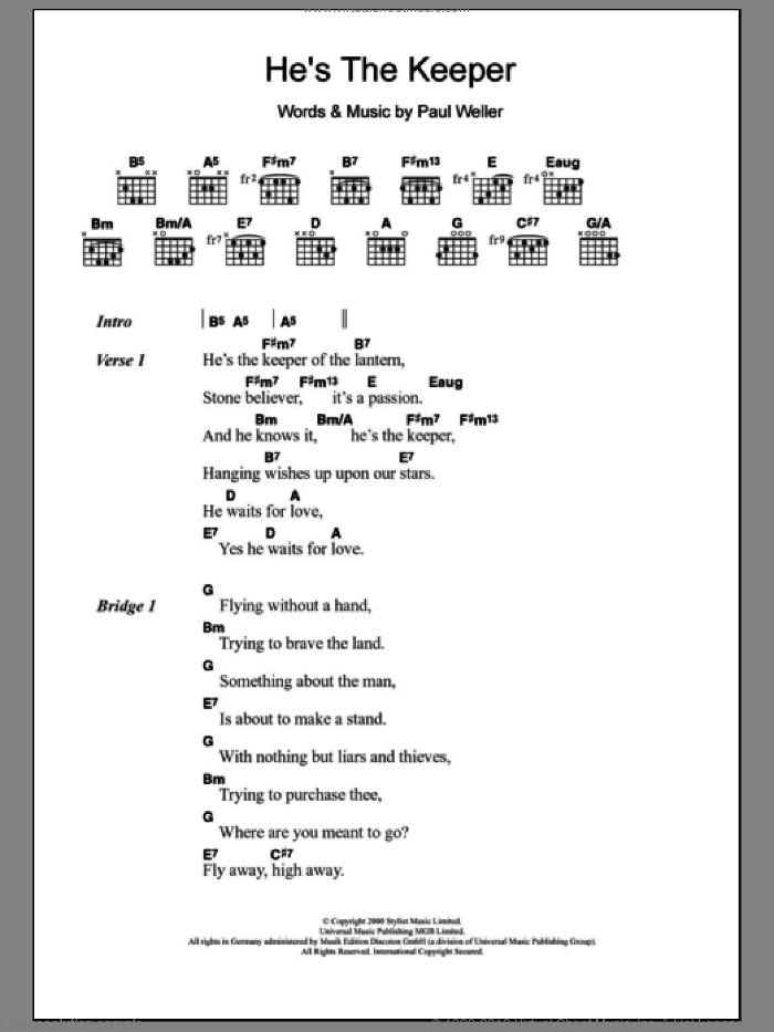 He's The Keeper sheet music for guitar (chords) by Paul Weller, intermediate skill level
