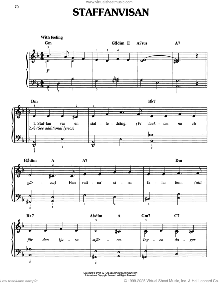 Staffanvisan sheet music for piano solo, easy skill level
