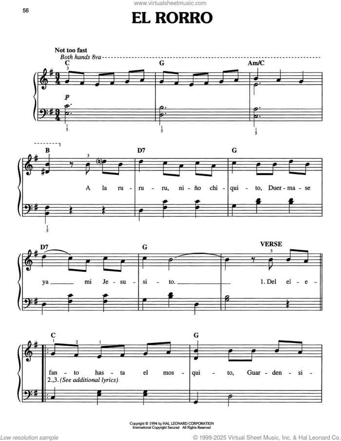El Rorro sheet music for piano solo, easy skill level