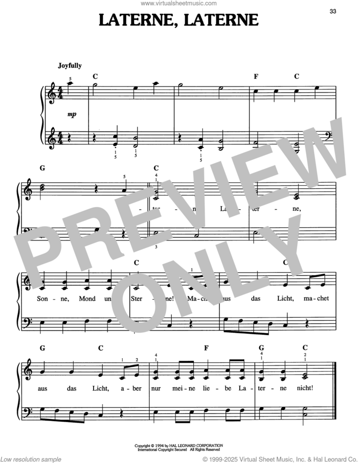 Laterne, Laterne sheet music for piano solo, easy skill level