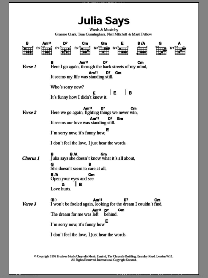 Julia Says sheet music for guitar (chords) by Wet Wet Wet, intermediate skill level