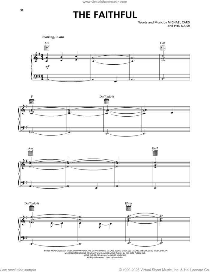 The Faithful sheet music for voice, piano or guitar by Steve Green, Michael Card and Phil Naish, intermediate skill level