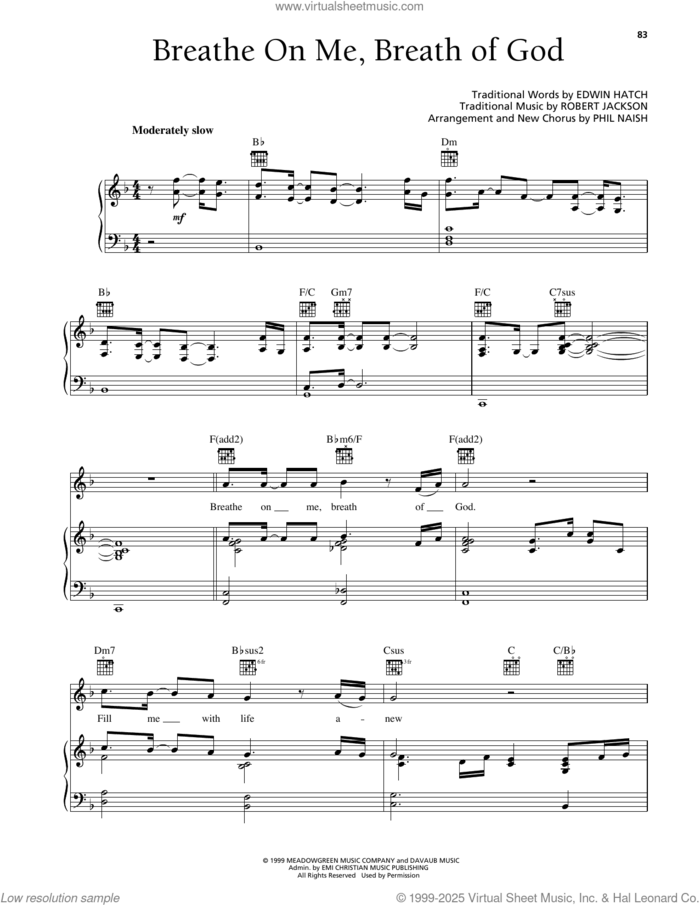 Breathe On Me, Breath Of God sheet music for voice, piano or guitar by Steve Green, Edwin Hatch, Phil Naish and Robert Jackson, intermediate skill level