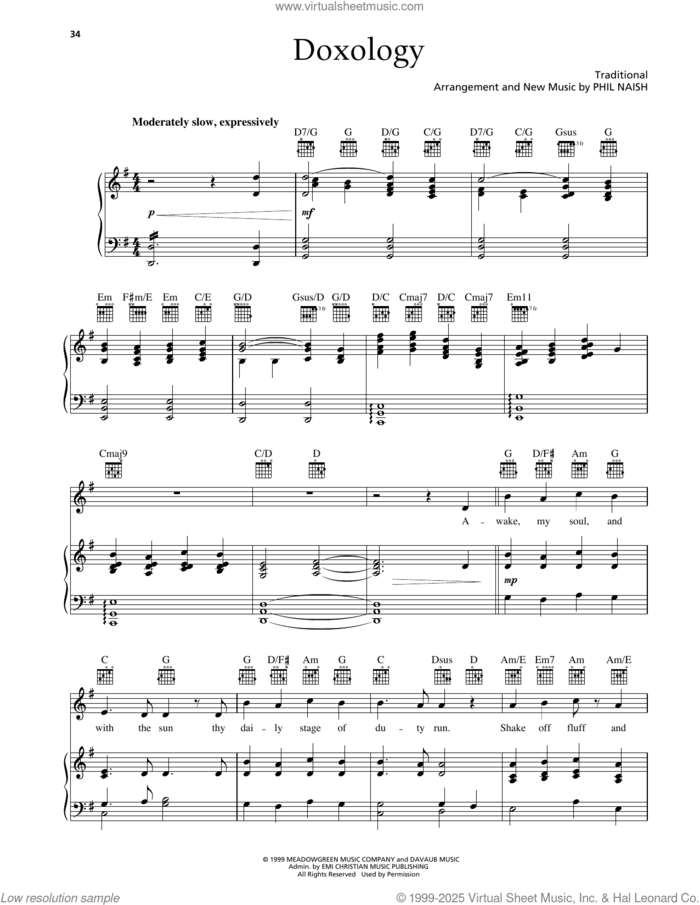 Doxology sheet music for voice, piano or guitar by Steve Green, Miscellaneous and Phil Naish, intermediate skill level