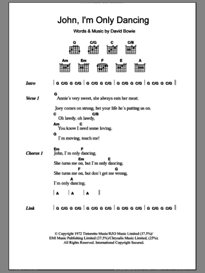 John, I'm Only Dancing sheet music for guitar (chords) by David Bowie, intermediate skill level