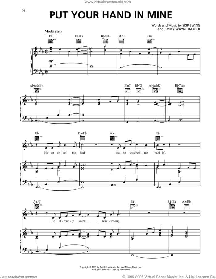 Put Your Hand In Mine sheet music for voice, piano or guitar by Tracy Byrd, Jimmy Wayne Barber and Skip Ewing, intermediate skill level