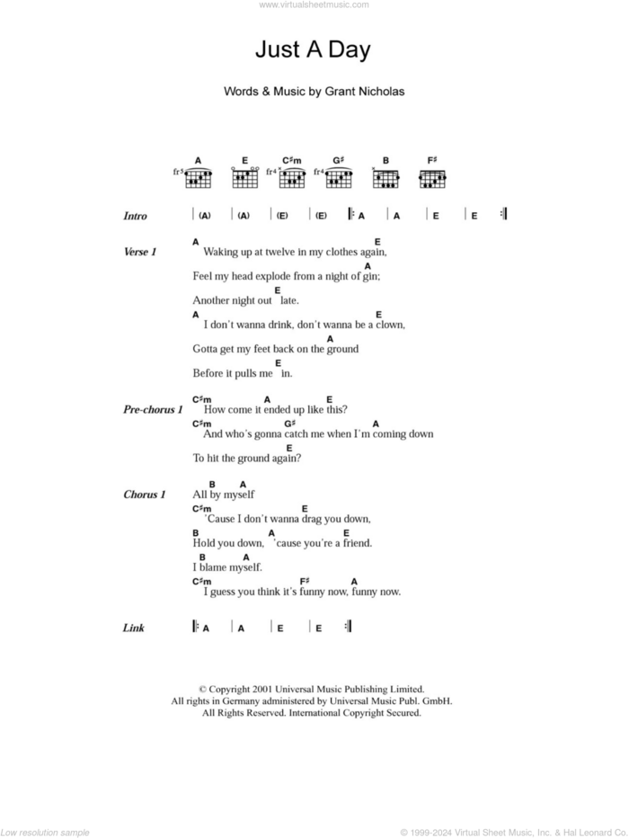 Just A Day sheet music for guitar (chords) by Feeder and Grant Nicholas, intermediate skill level