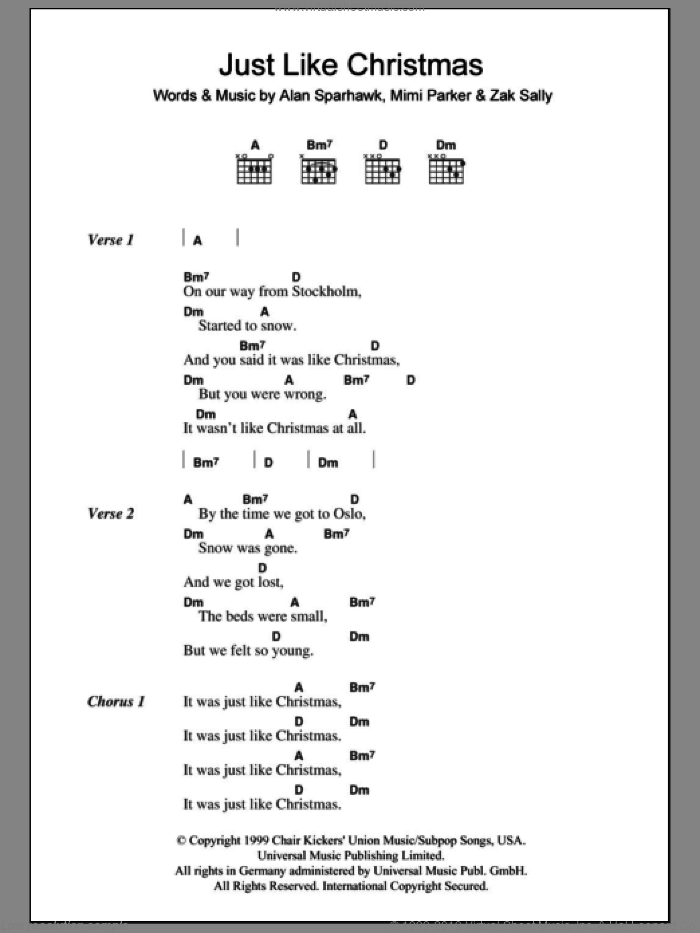 Just Like Christmas sheet music for guitar (chords) by Low, Alan Sparhawk, Mimi Parker and Zak Sally, intermediate skill level
