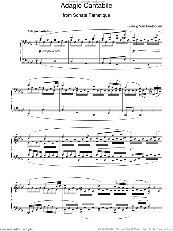 Adagio Cantabile From Sonate Pathetique Op. 13, Theme From The Second Movement sheet music for piano solo by Ludwig van Beethoven, classical score, intermediate skill level